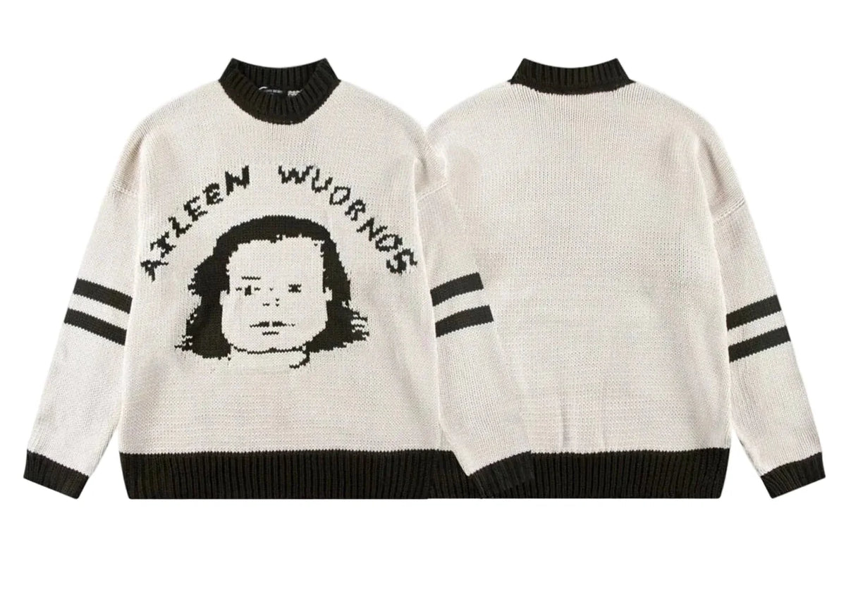 ERD “Aileen Wuornos” Portrait Jacquard Knit Sweater — Cream/Black