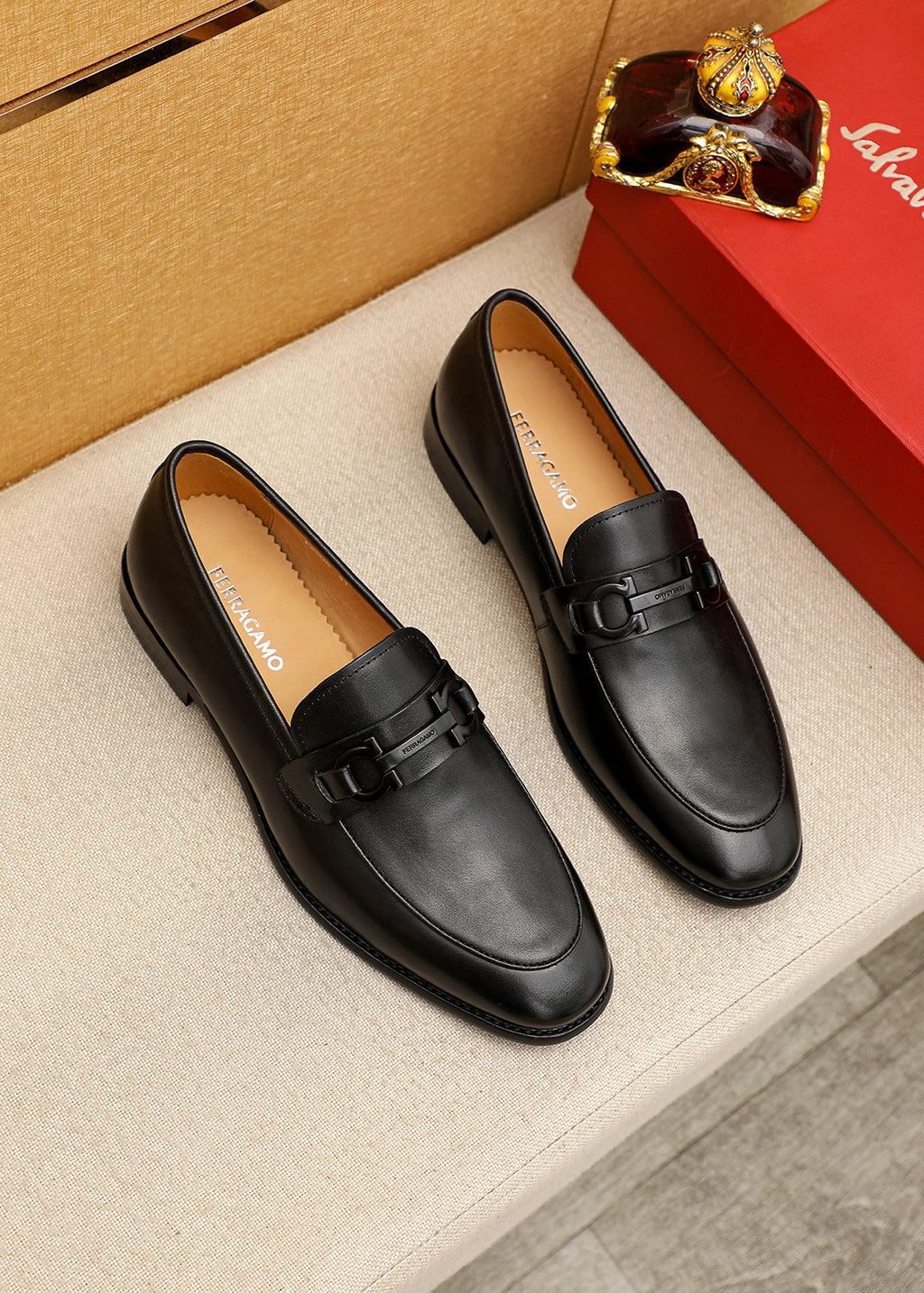 Ferragamo Black Leather Bit Loafers