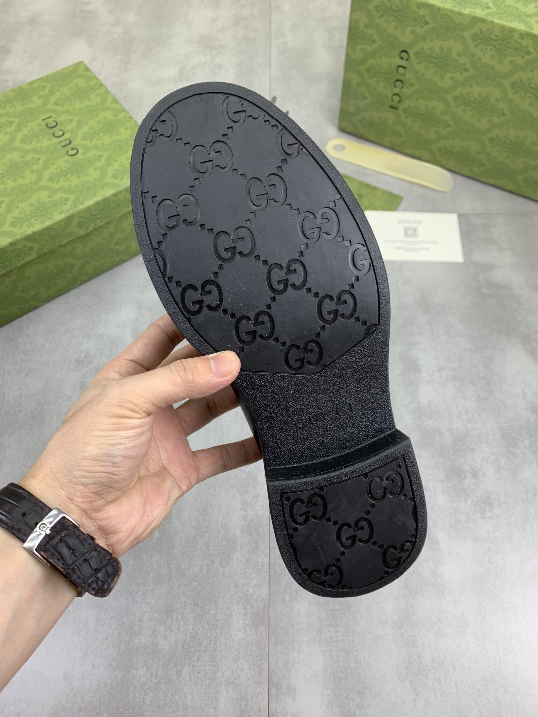 Gucci Black Embossed-Toe Loafers